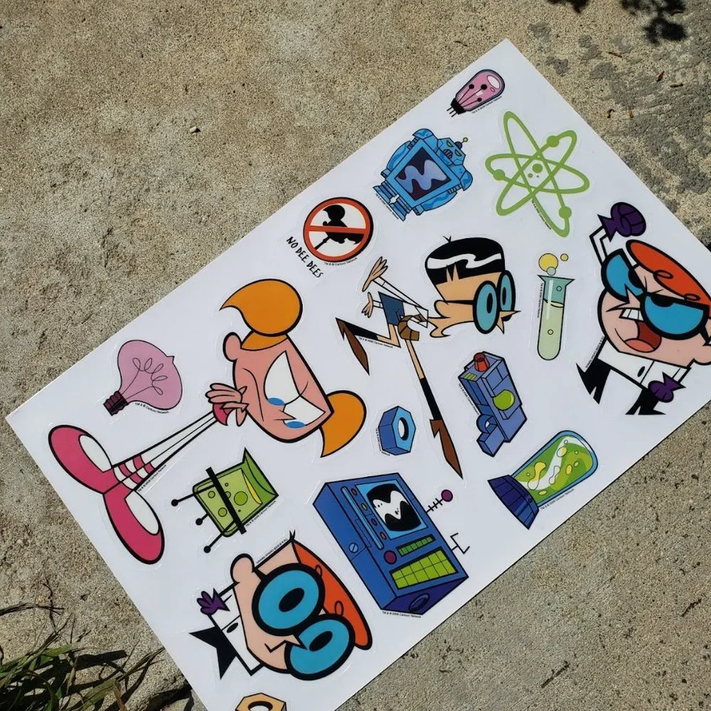 Johnny Bravo Dexter's Laboratory LARGE Vinyl Sticker pack and storyboards Crazy
